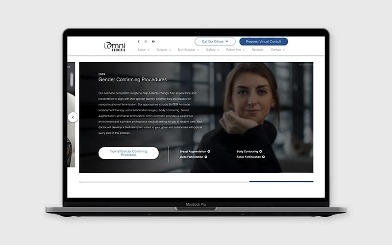 Omni Cosmetic’s website contains images of actual transgender patients to represent the various transgender services they provide.